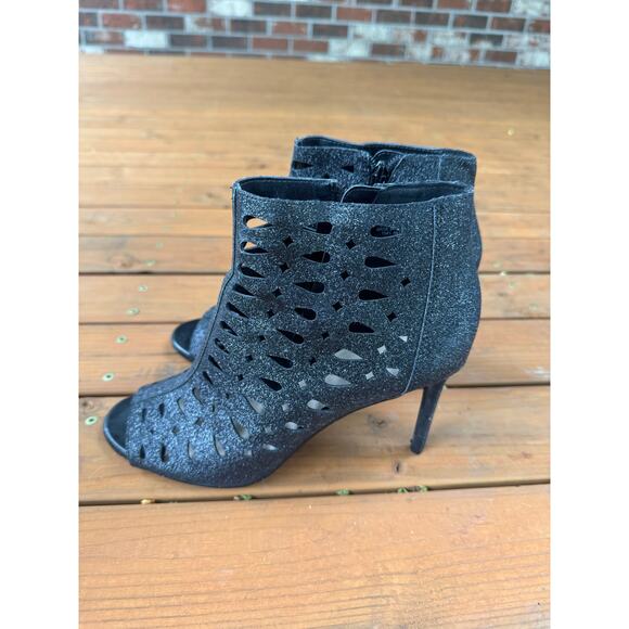 Nine West RILYNNO Black Heels Ankle Peep-Toe - Black Sparkly - Women's US 9 - Picture 4 of 6